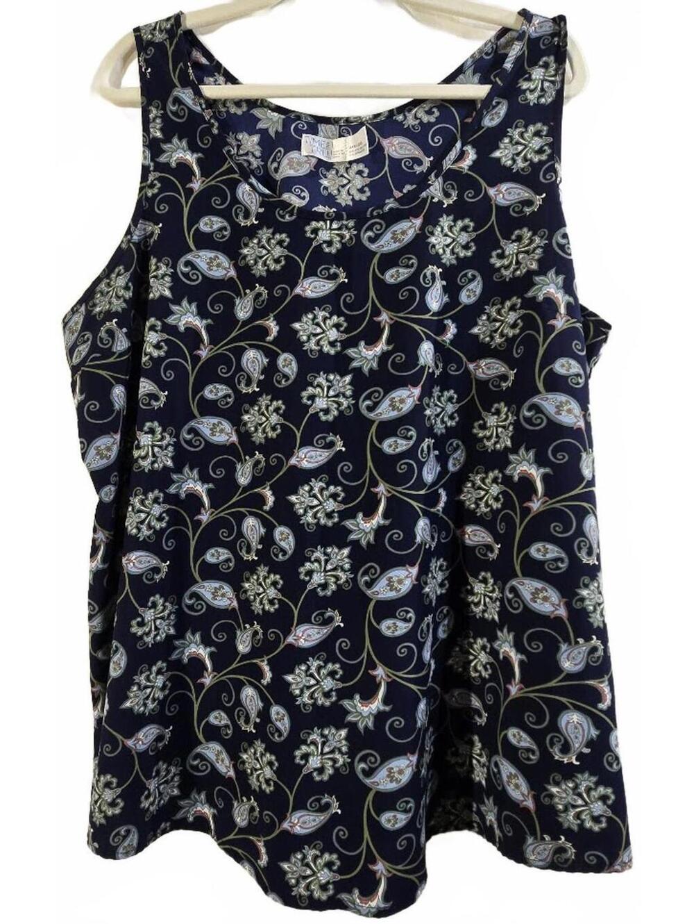 Time And Tru Navy Blue Floral Sleeveless Tank Top Size 3XL